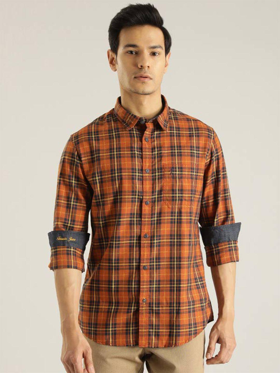indian terrain chiseled slim fit tartan checked pure cotton casual shirt