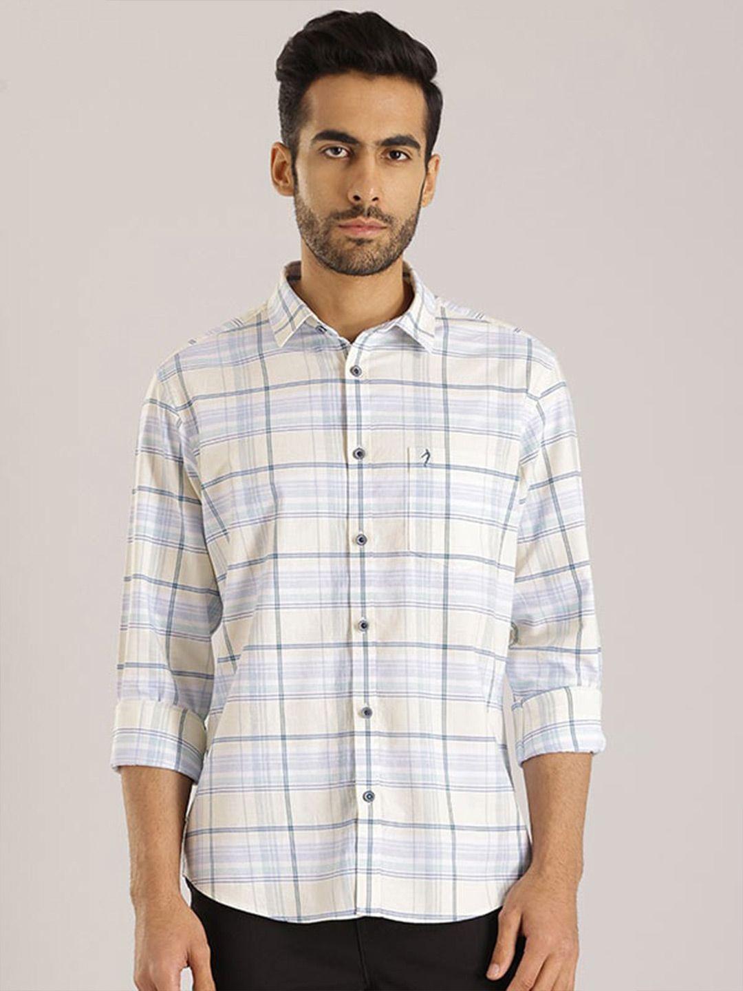indian terrain chiseled slim fit windowpane checks opaque pure cotton casual shirt