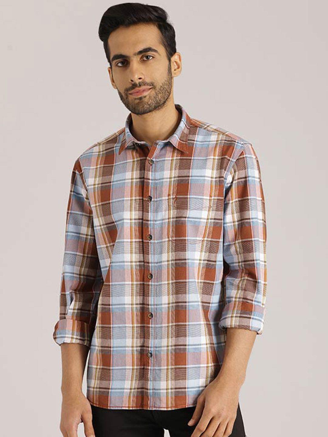 indian terrain chiseled tartan checked pure cotton slim fit casual shirt