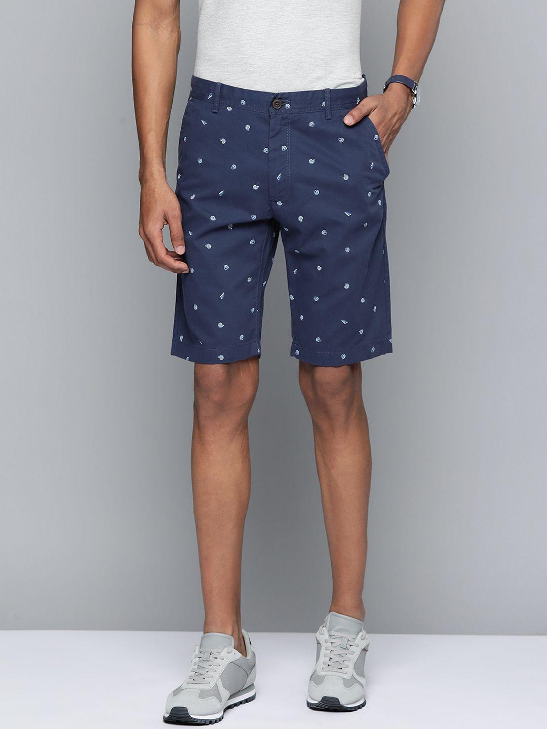 indian terrain men blue ray printed slim fit cotton shorts