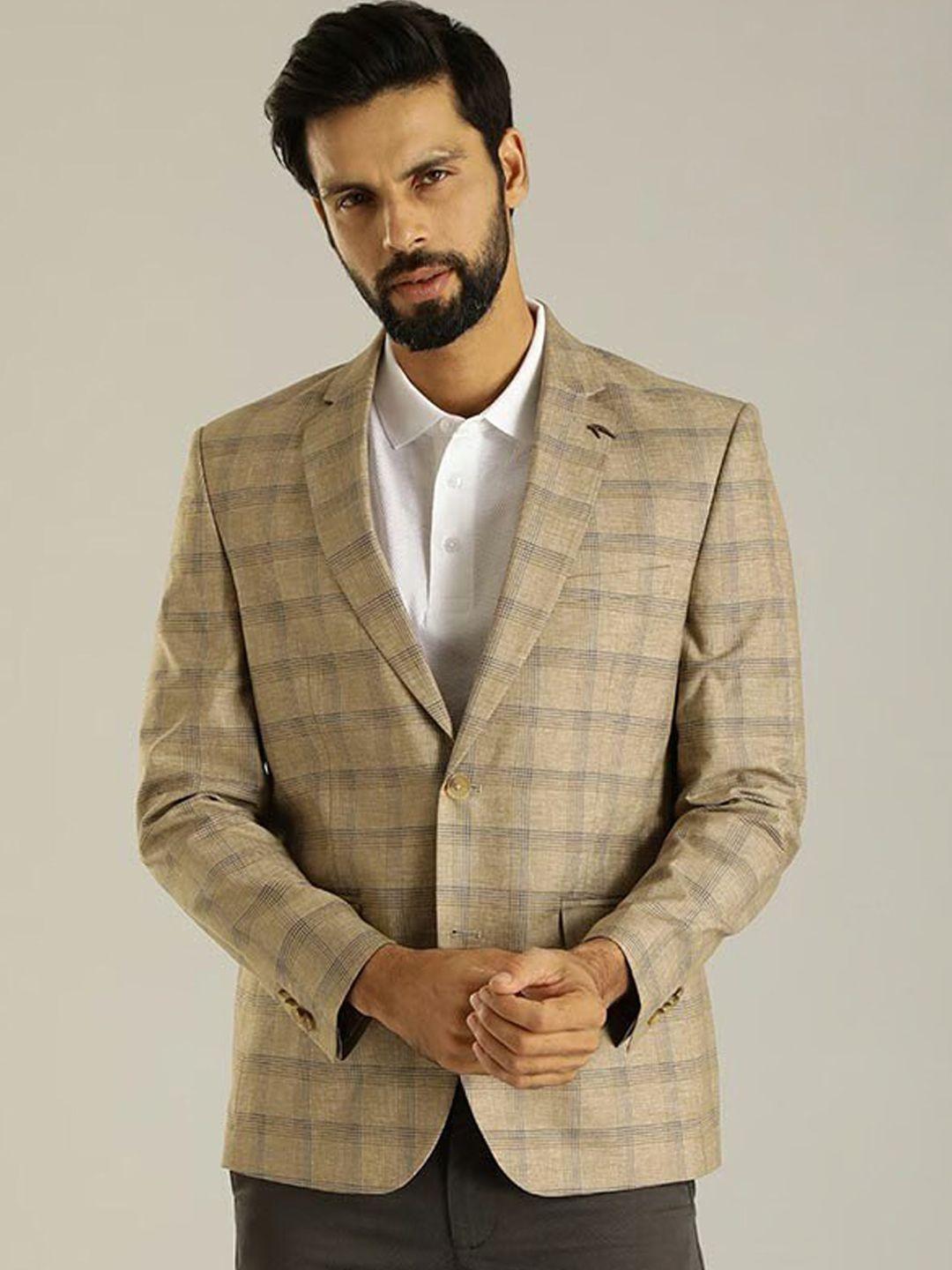 indian terrain notched lapel checked single breasted blazer