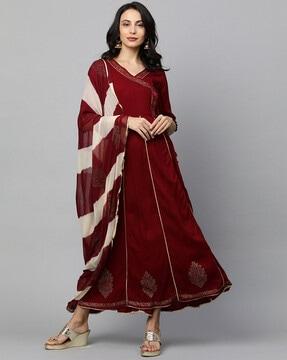 indian v-neck a-line dress