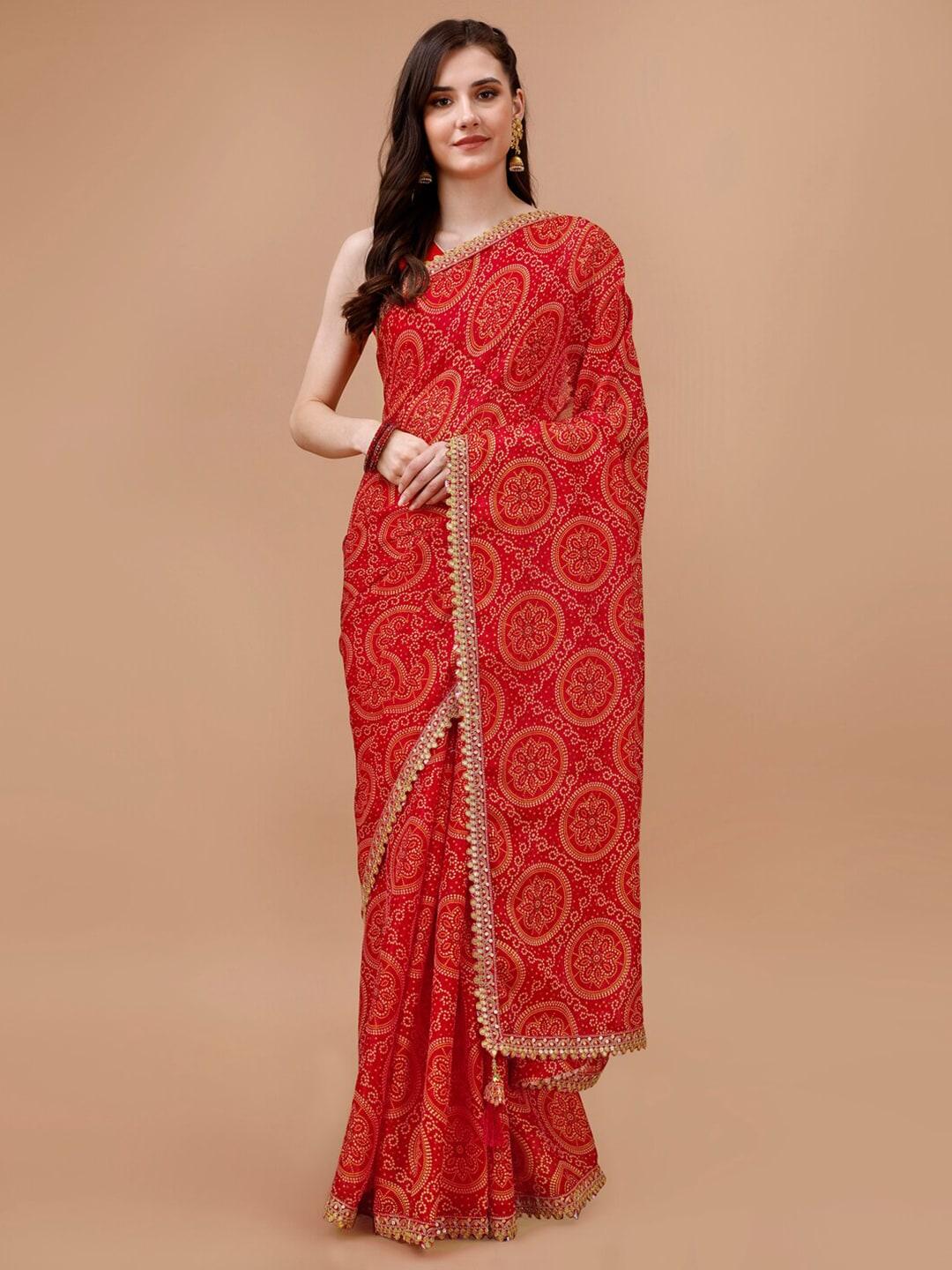 indian women bandhani printed saree