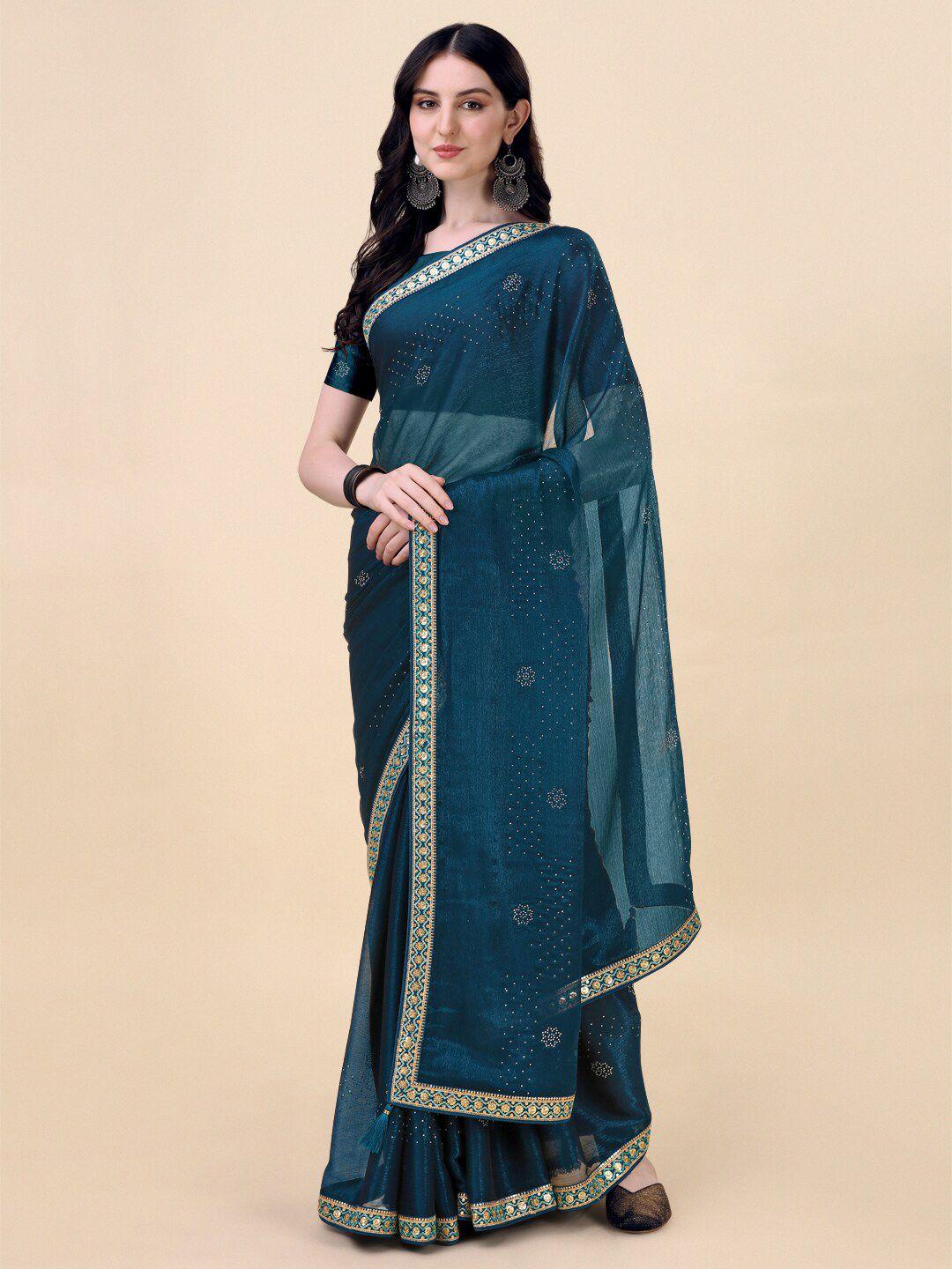 indian women embellished beads and stones pure chiffon saree