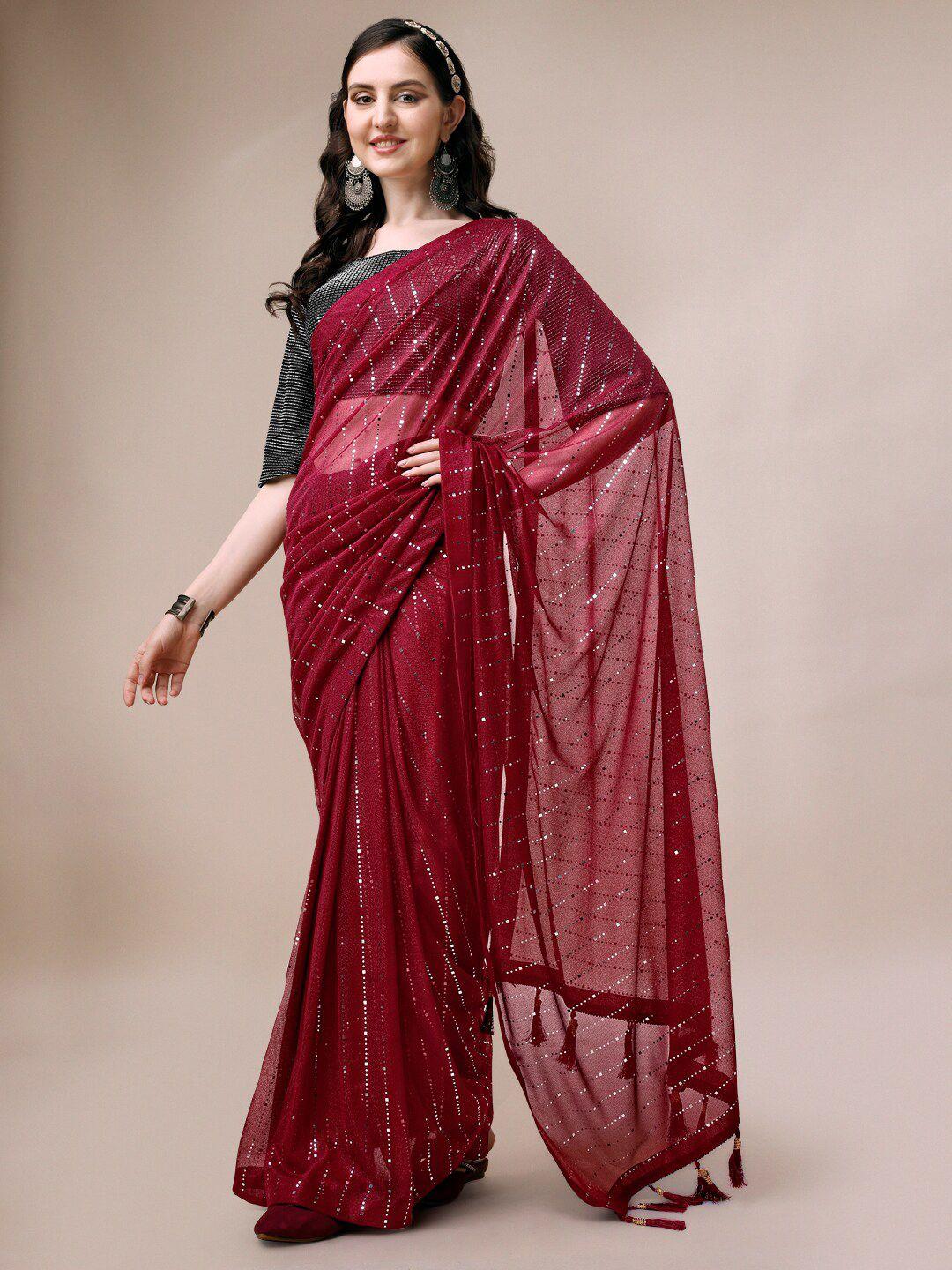 indian women embellished mirror work silk blend designer saree