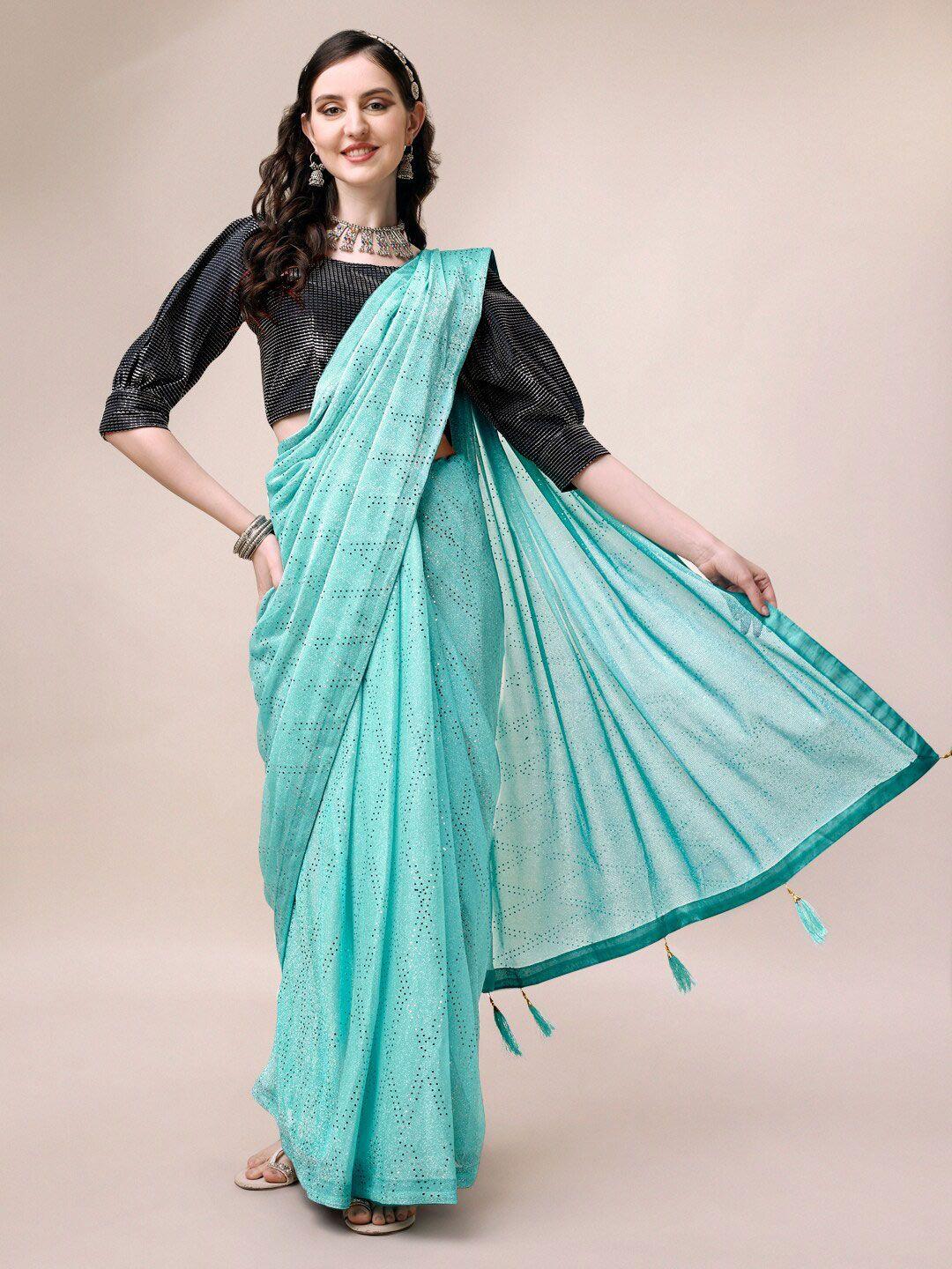 indian women embellished sequinned silk blend saree