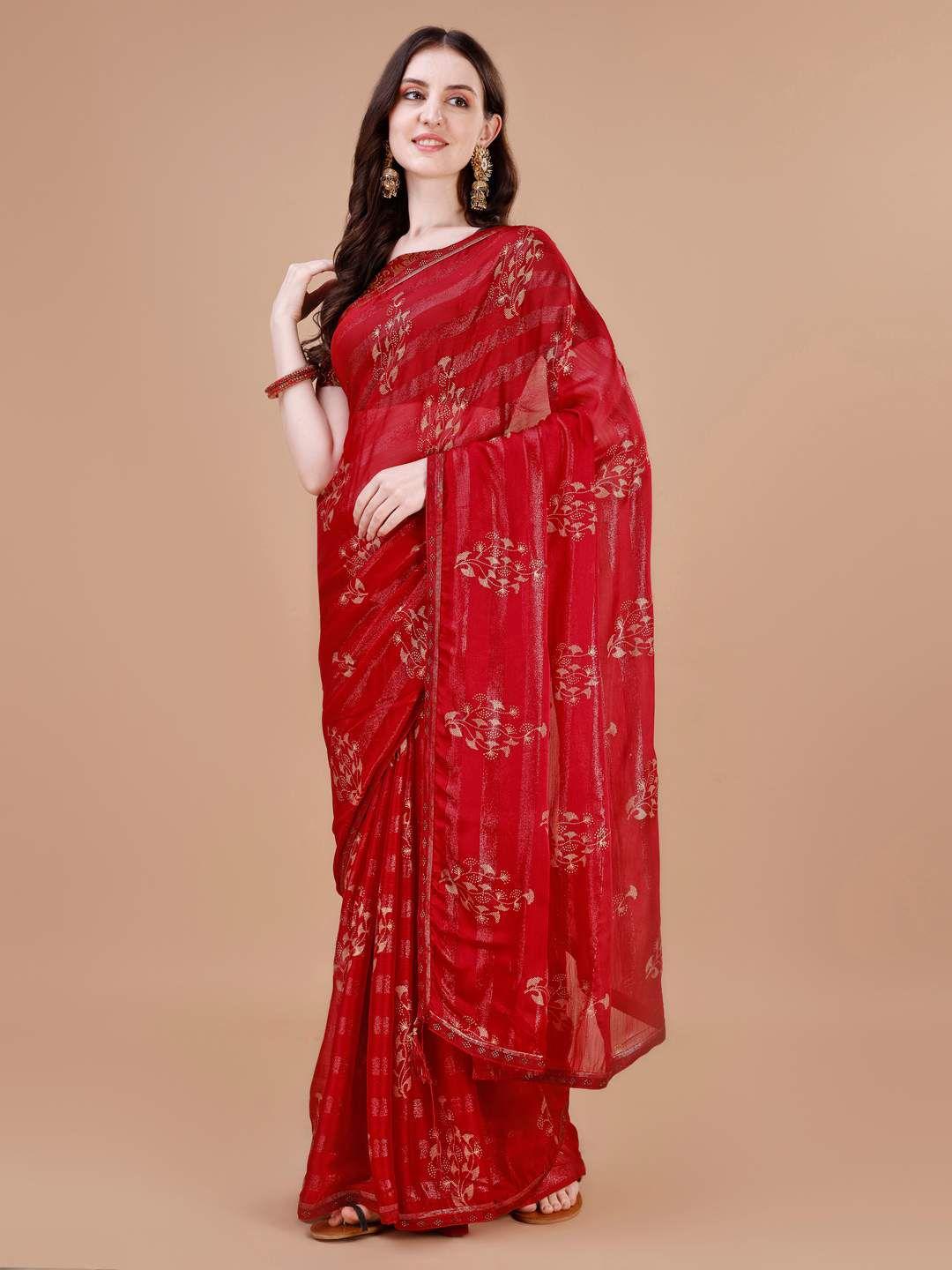 indian women floral printed pure chiffon saree