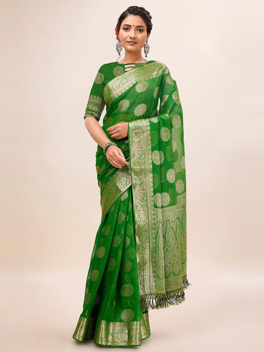 indian women floral woven design zari pure chiffon saree