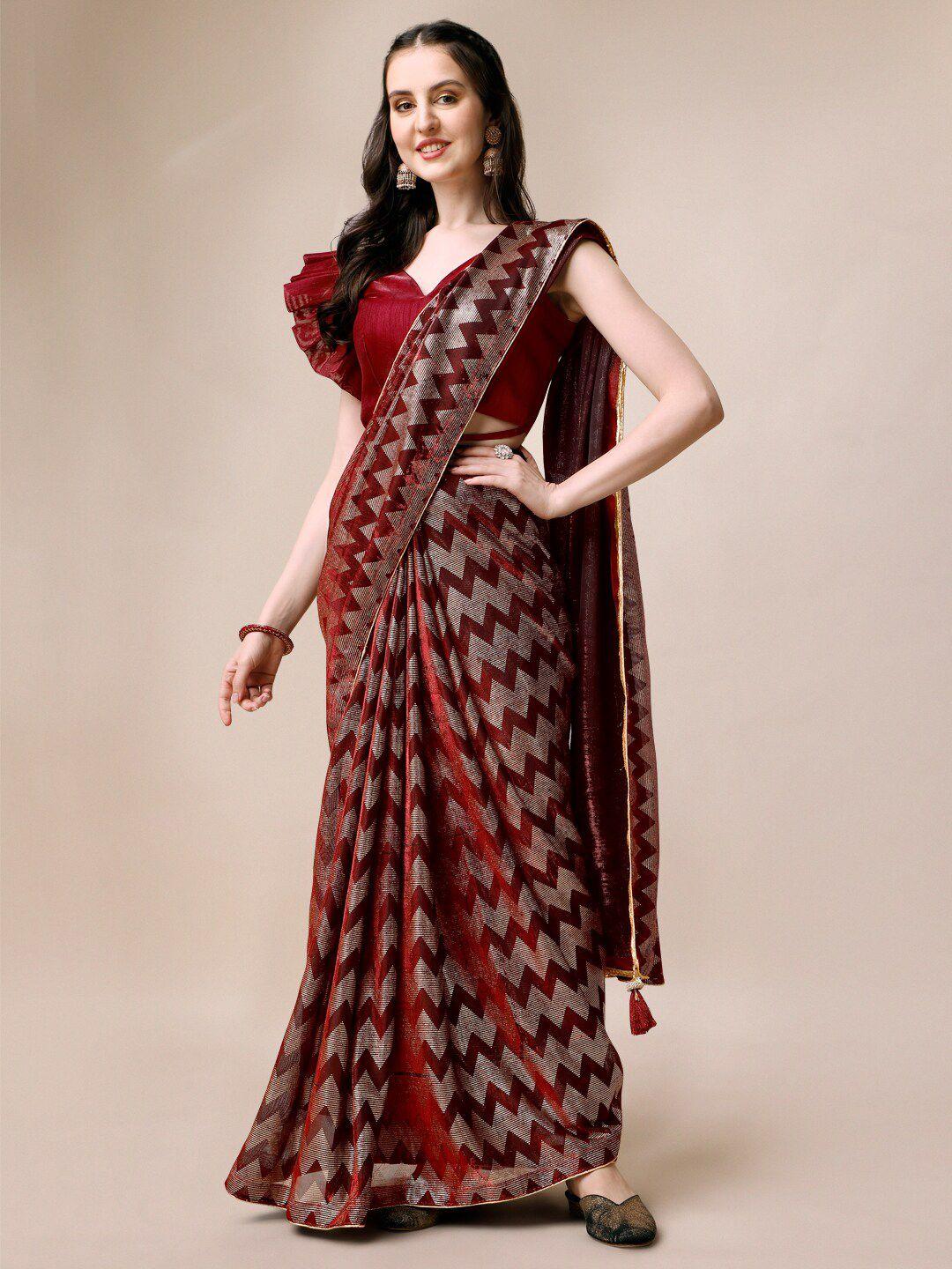 indian women geometric printed silk blend saree