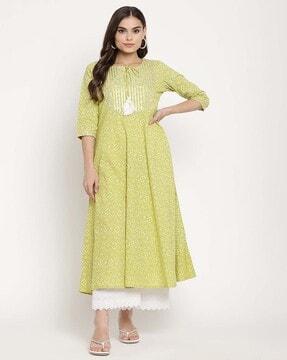 indian  round-neck fit and flare dress