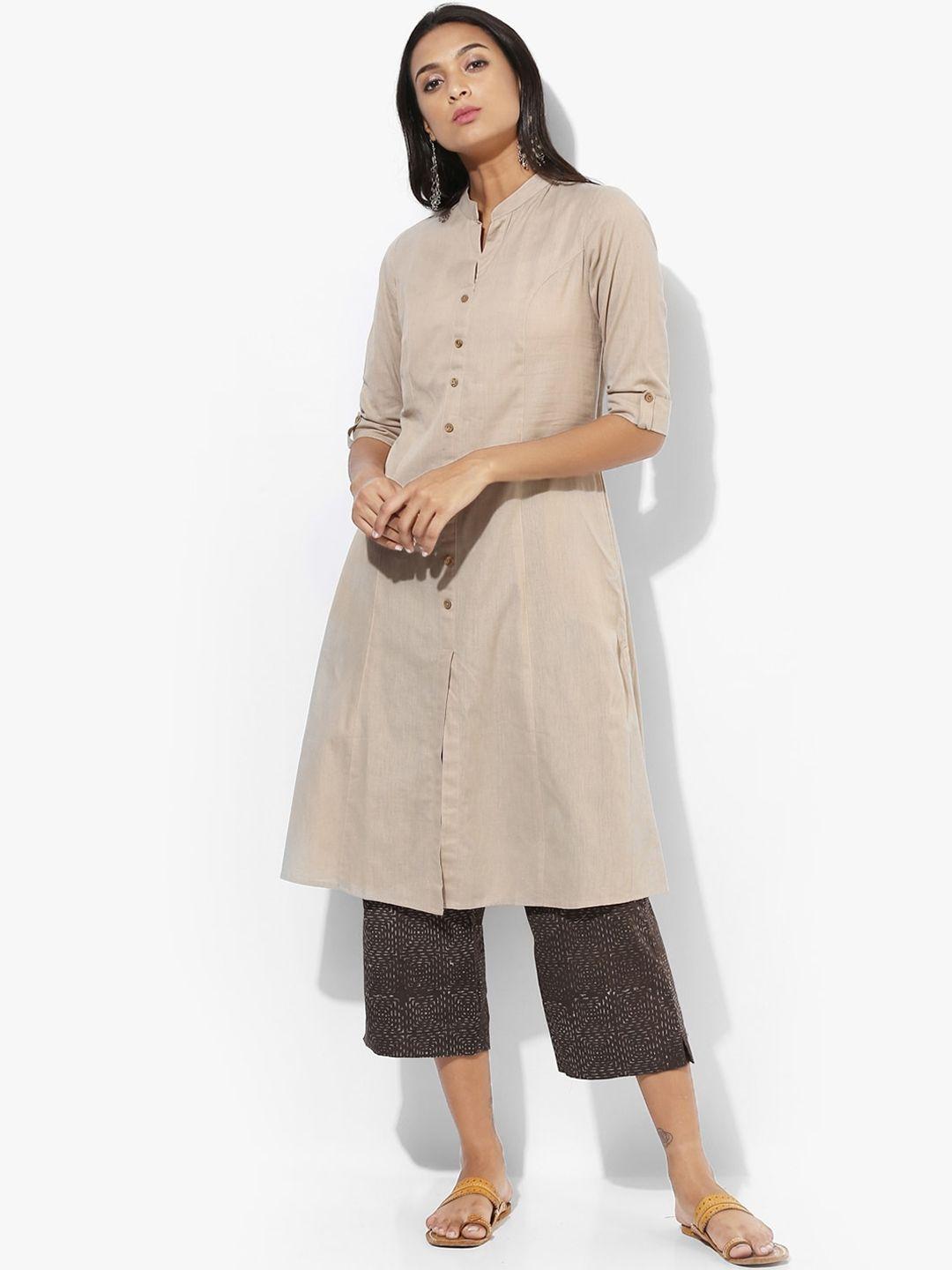 indian dobby women beige thread work kurta