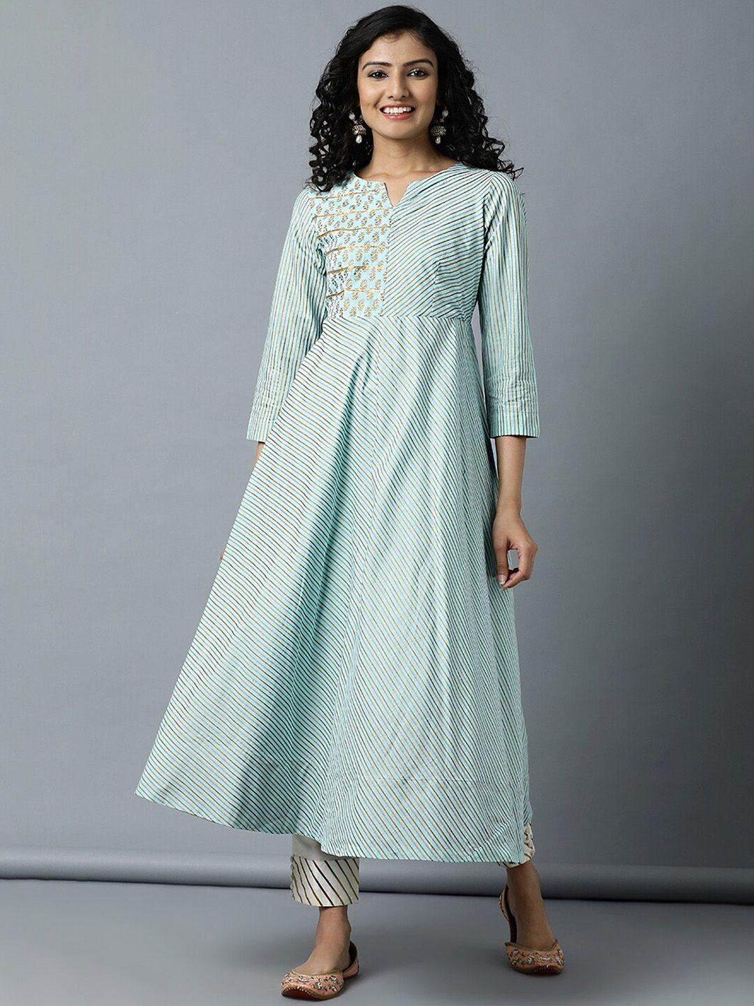 indian dobby women blue printed pure cotton kurta with trousers