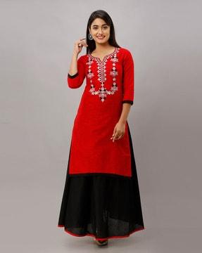 indian embroidered straight kurta set