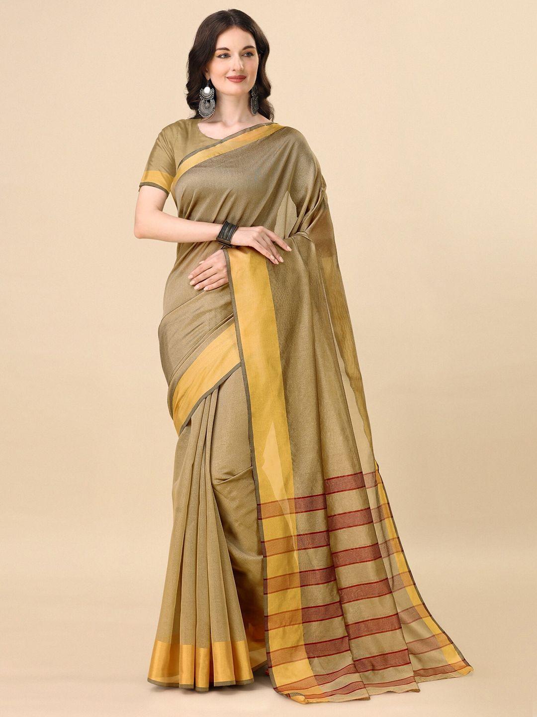 indian fashionista cream-coloured & brown art silk ikat saree