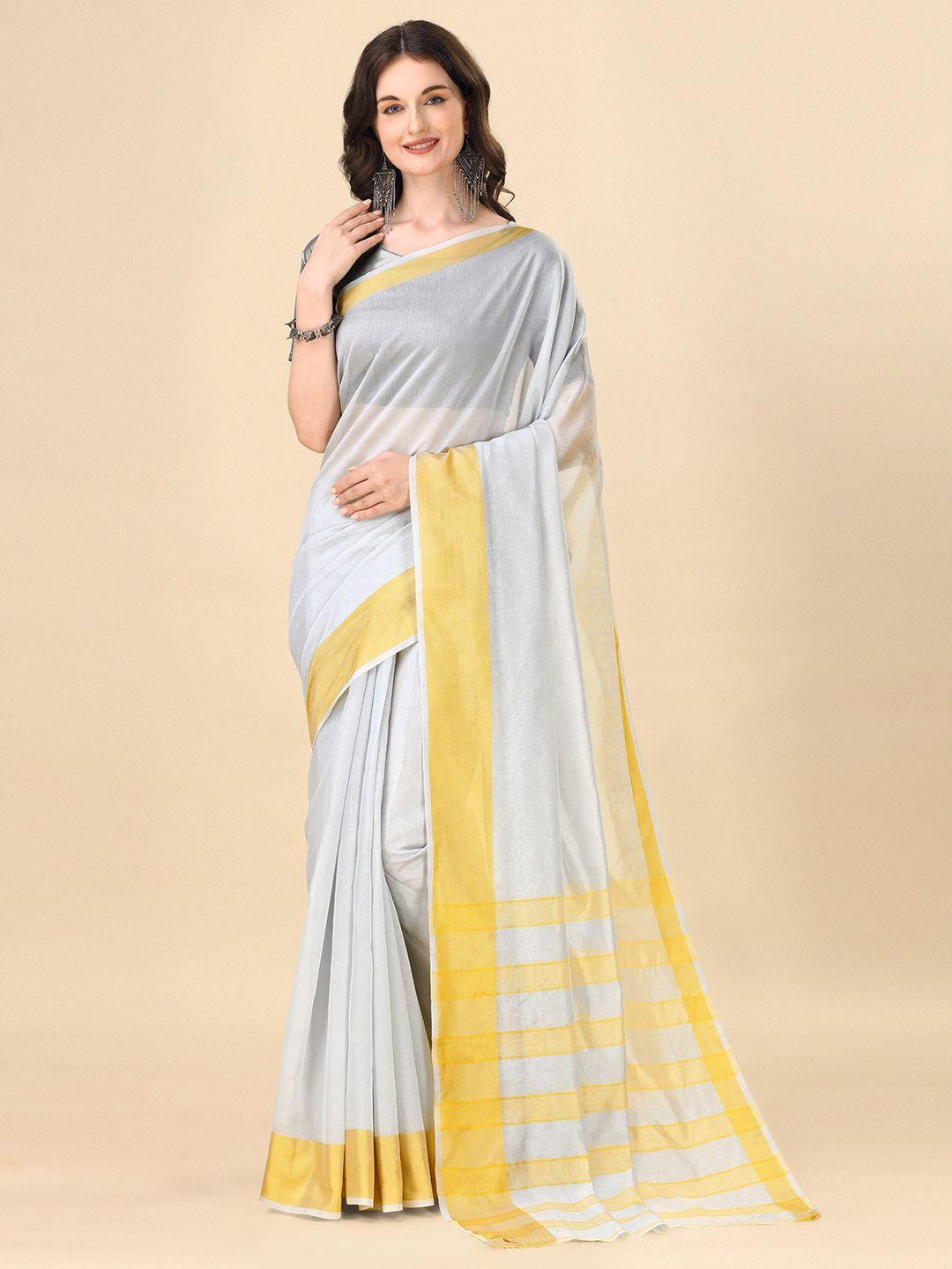indian fashionista cream-coloured & gold-toned art silk ikat saree