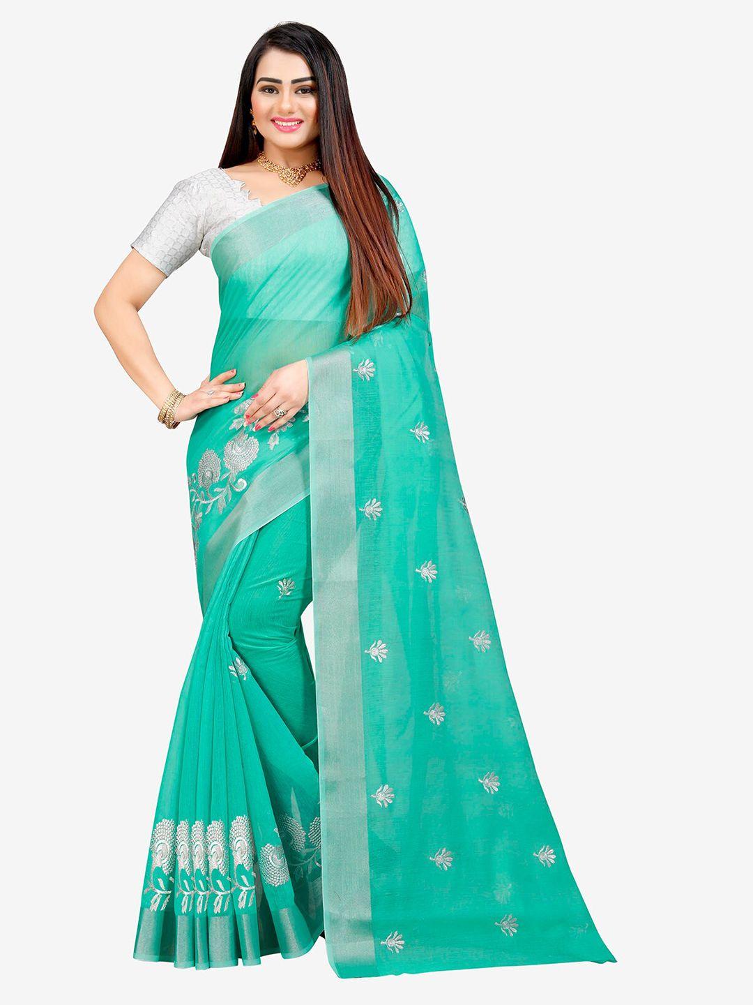 indian fashionista green & silver-toned kalamkari embroidered silk cotton mysore silk saree