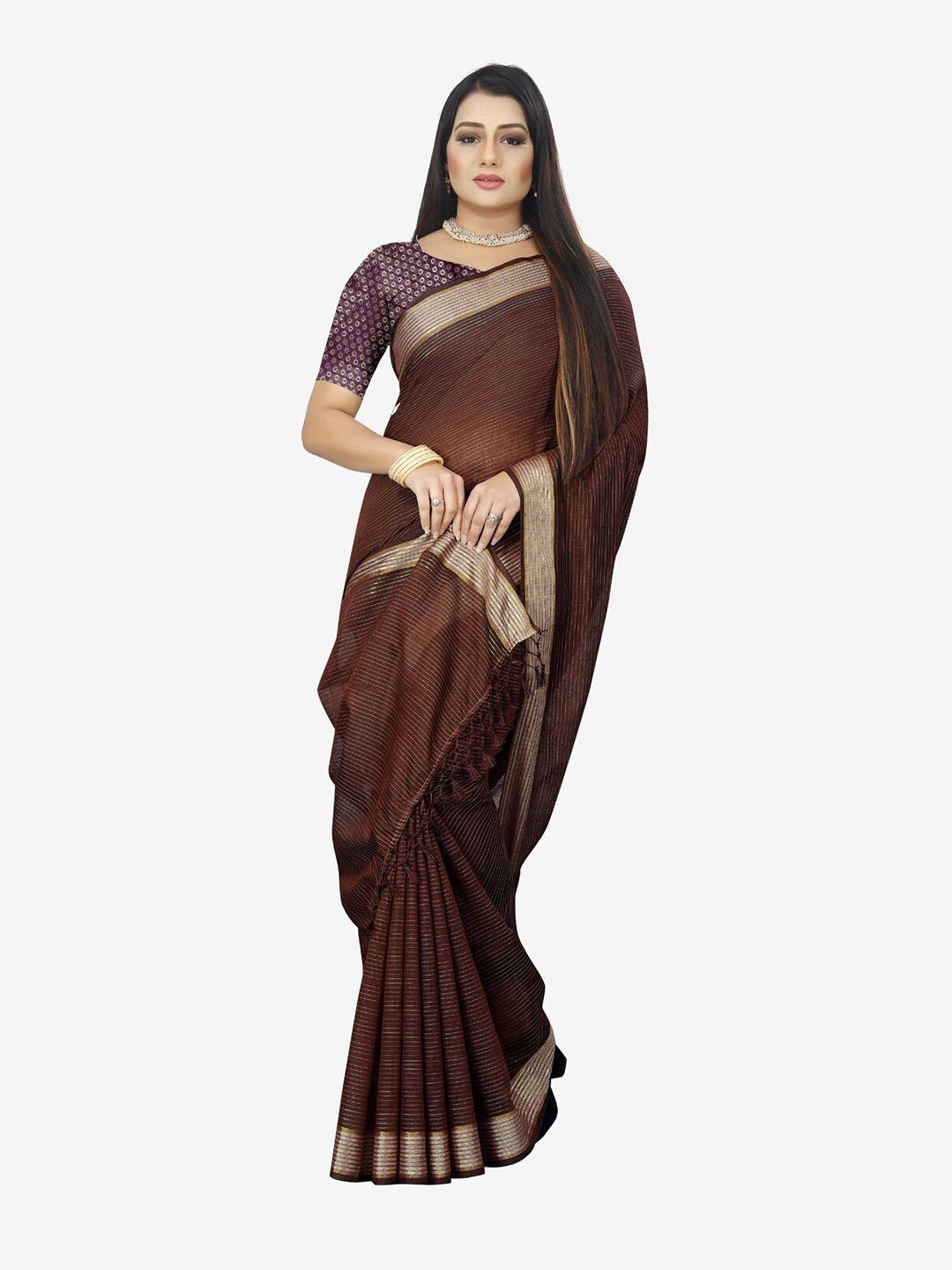 indian fashionista multicoloured & gold-toned striped zari  baluchari saree