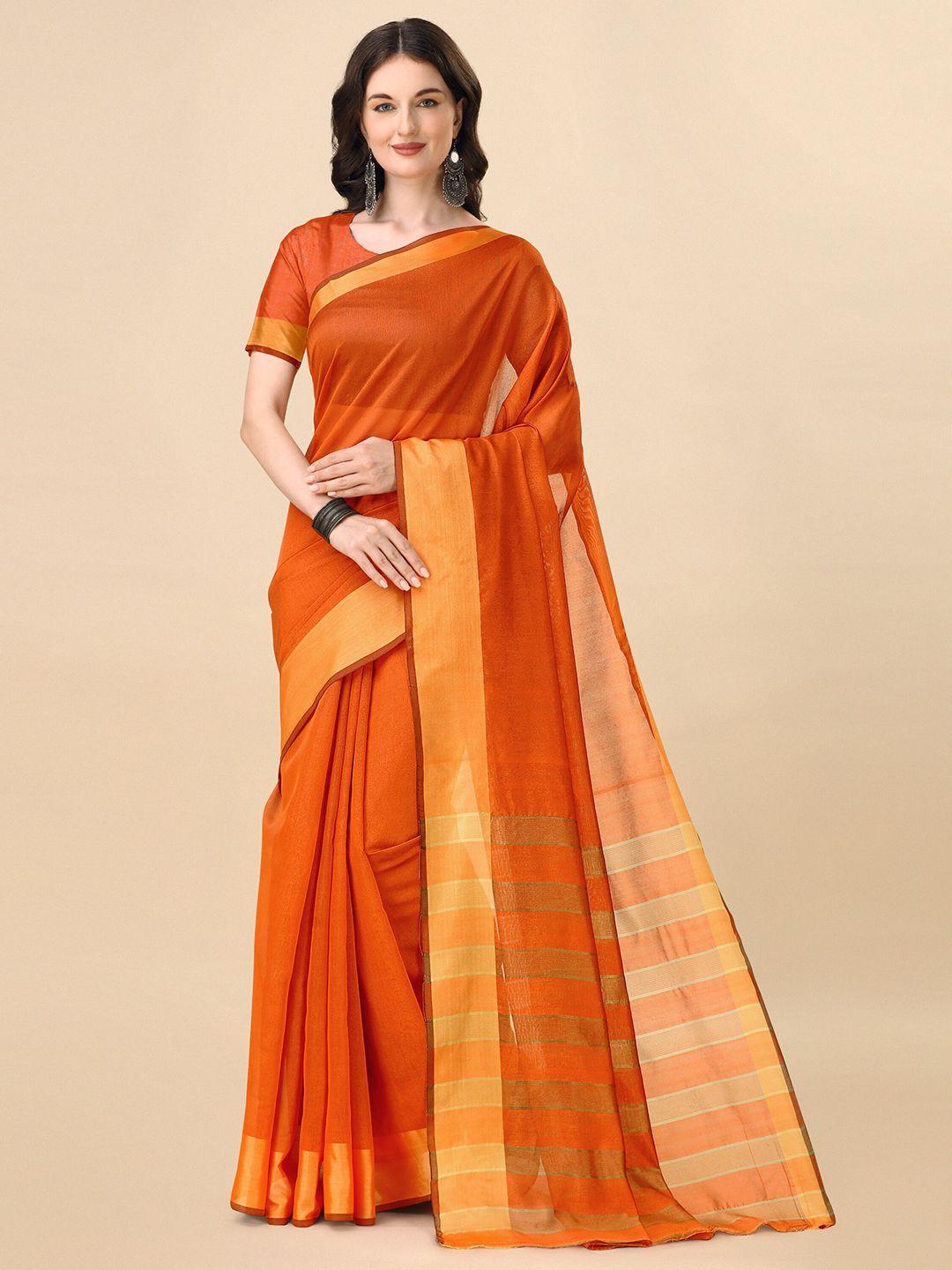 indian fashionista orange & gold-toned art silk ikat saree