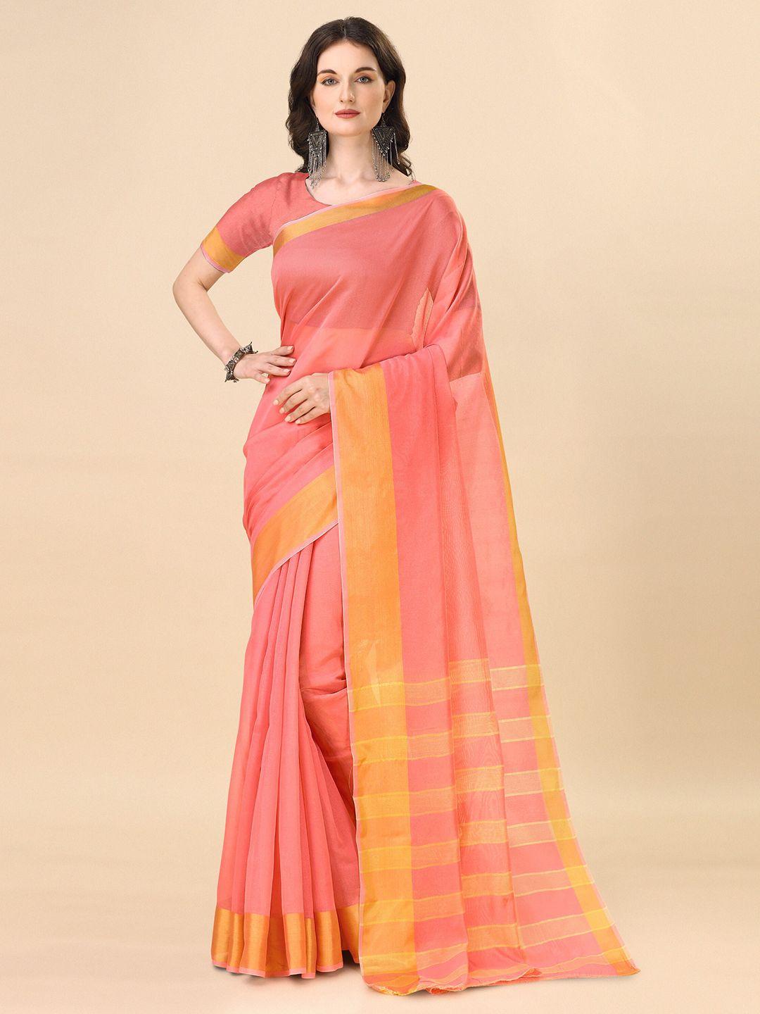 indian fashionista pink & gold-toned art silk ikat saree