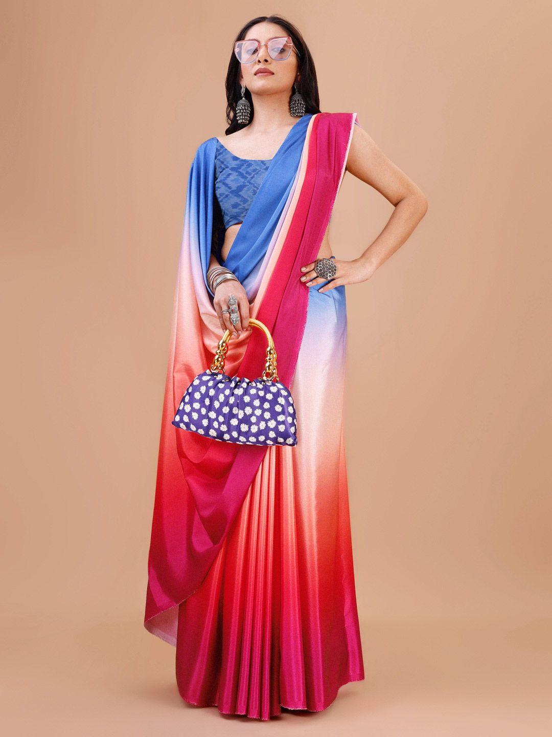 indian fashionista rose & blue ombre silk blend ikat saree