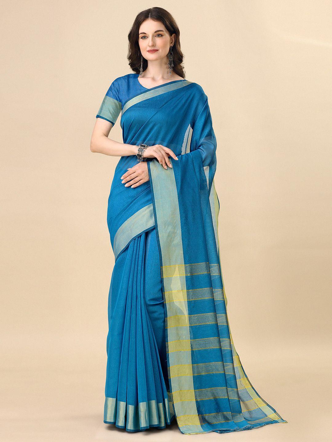 indian fashionista teal & beige art silk ikat saree