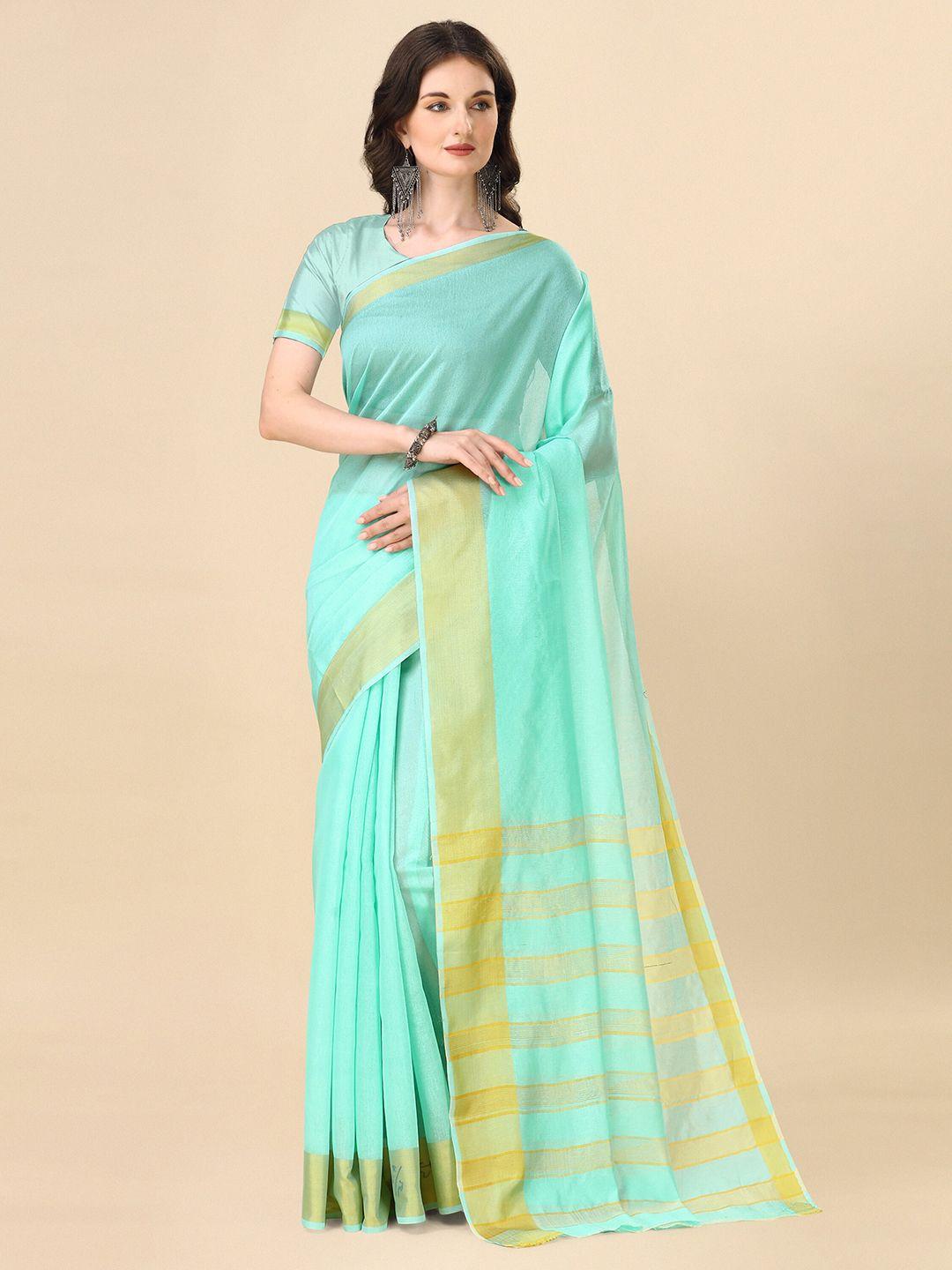 indian fashionista turquoise blue & gold-toned art silk ikat saree
