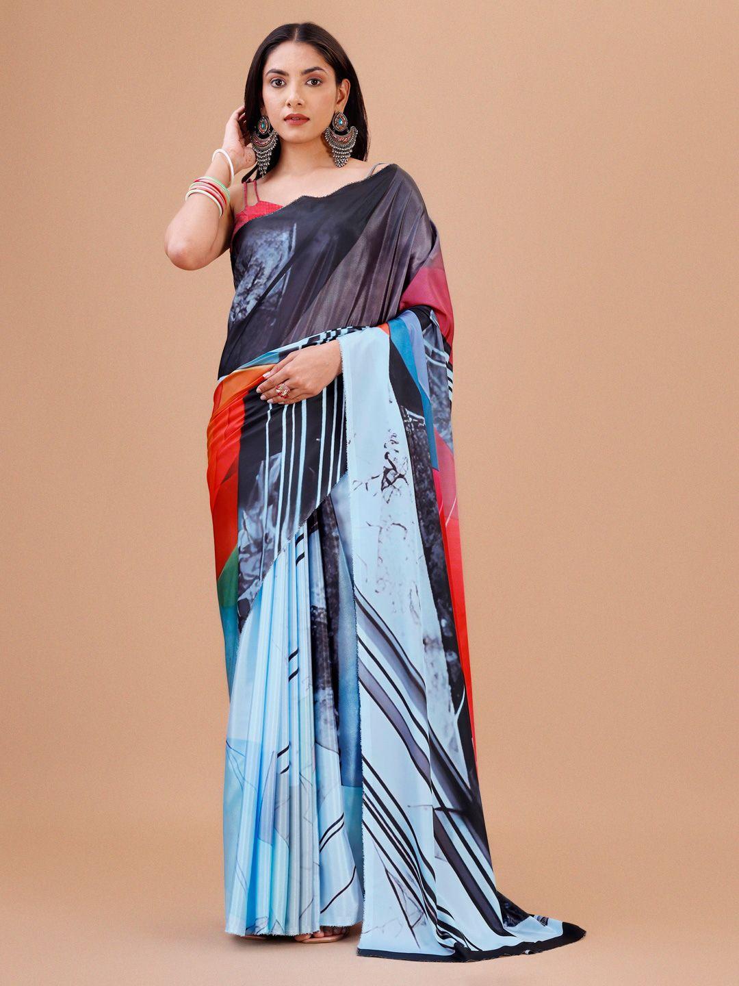 indian fashionista turquoise blue & red silk blend saree