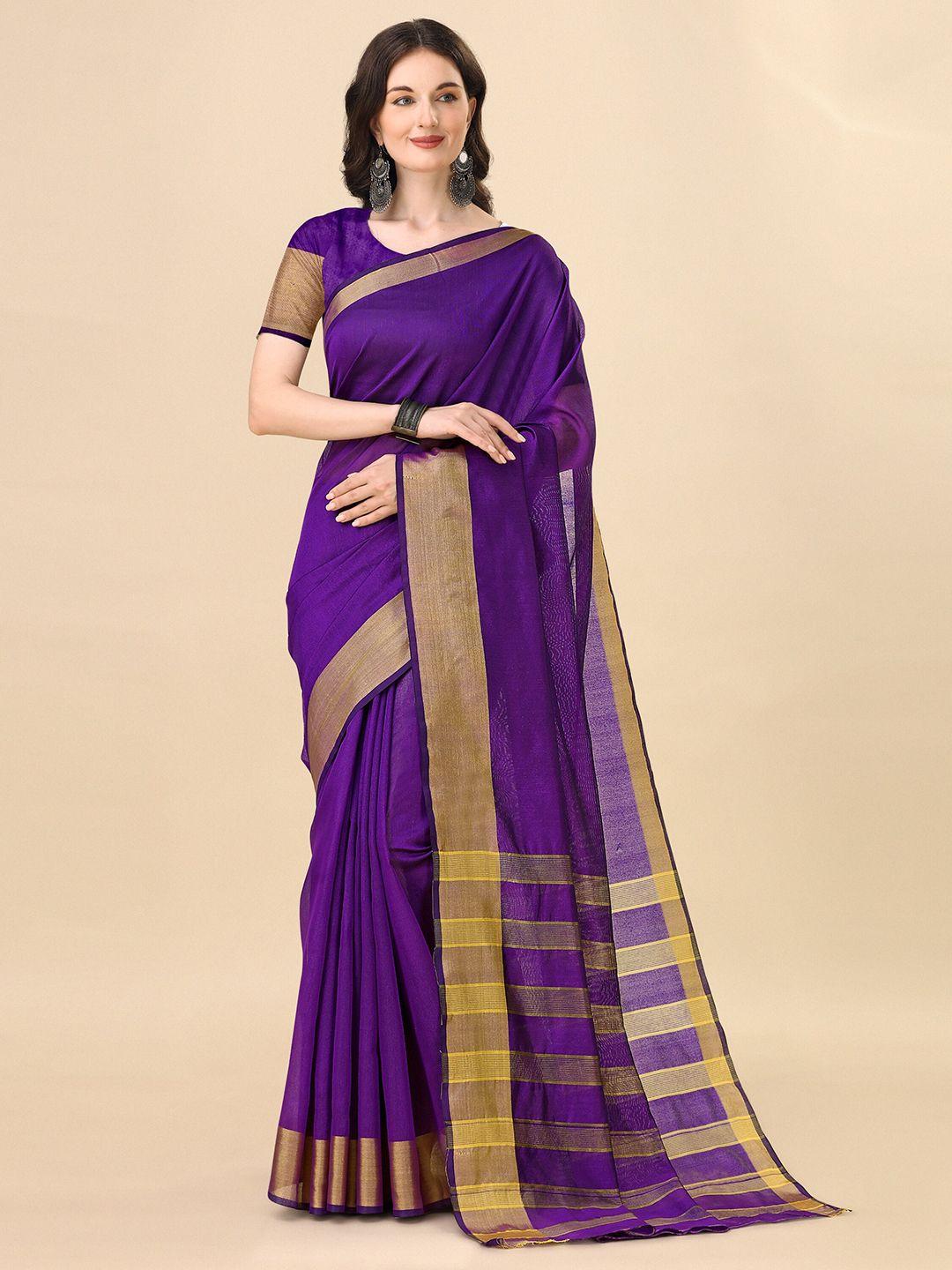 indian fashionista violet & beige art silk ikat saree
