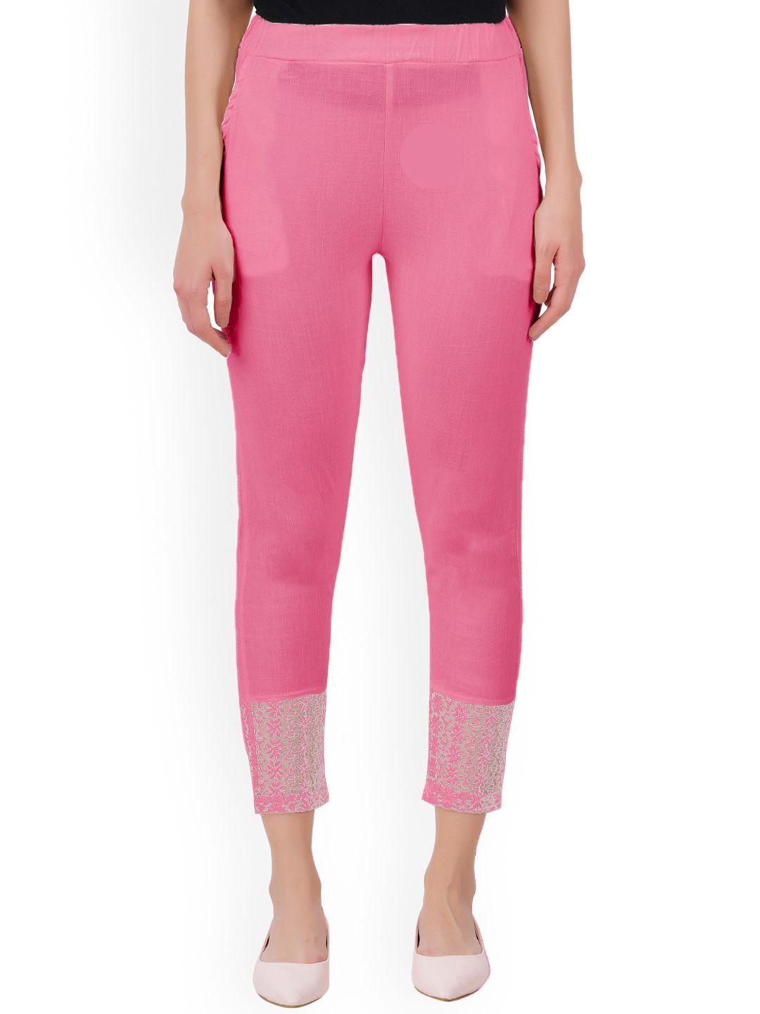 indian flower women pink original slim fit trousers