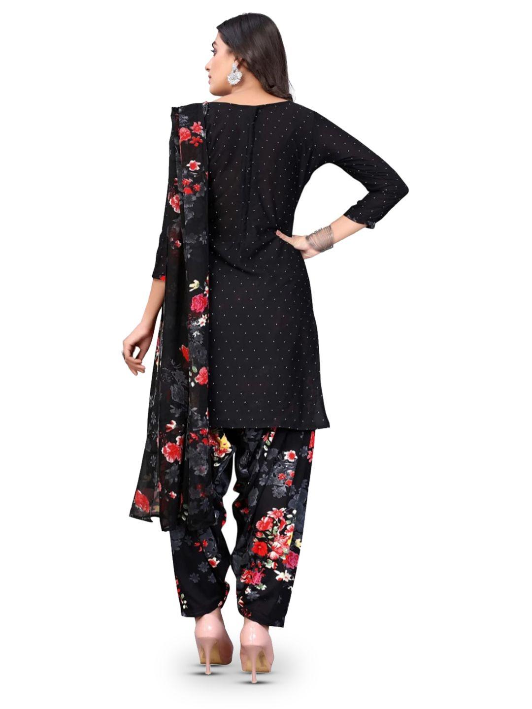 indian heritage black & pink printed unstitched dress material