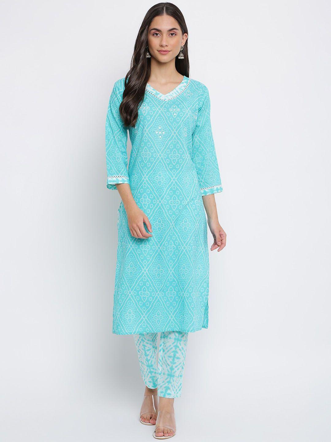 indian knots bandarin printed pure cotton kurta with trousers & pure cotton