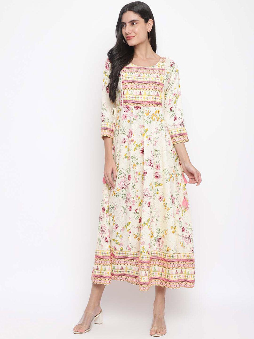 indian knots floral printed fit & flare midi ethnic dress