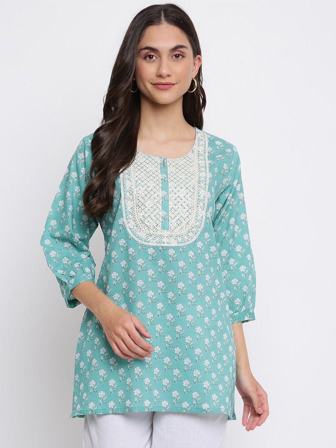 indian knots floral printed thread work pure cotton kurti