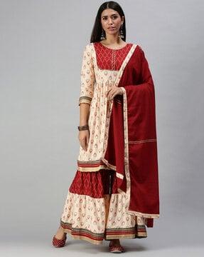 indian kurta & palazzo set with dupatta