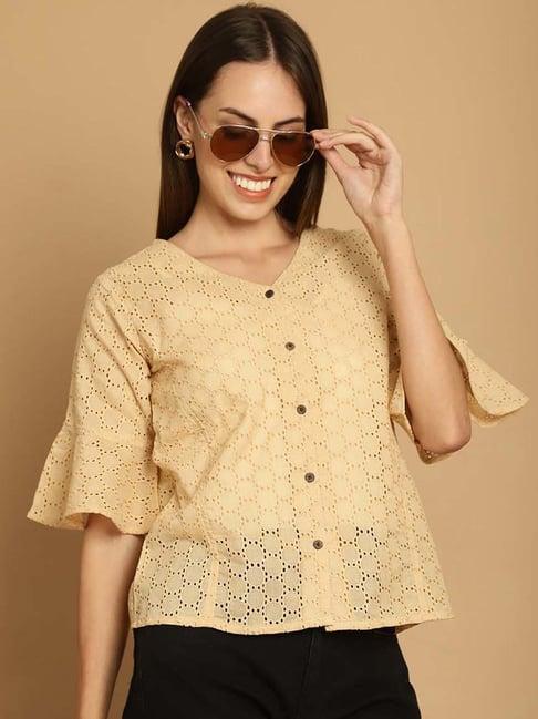indian needle beige cotton embroidered shirt
