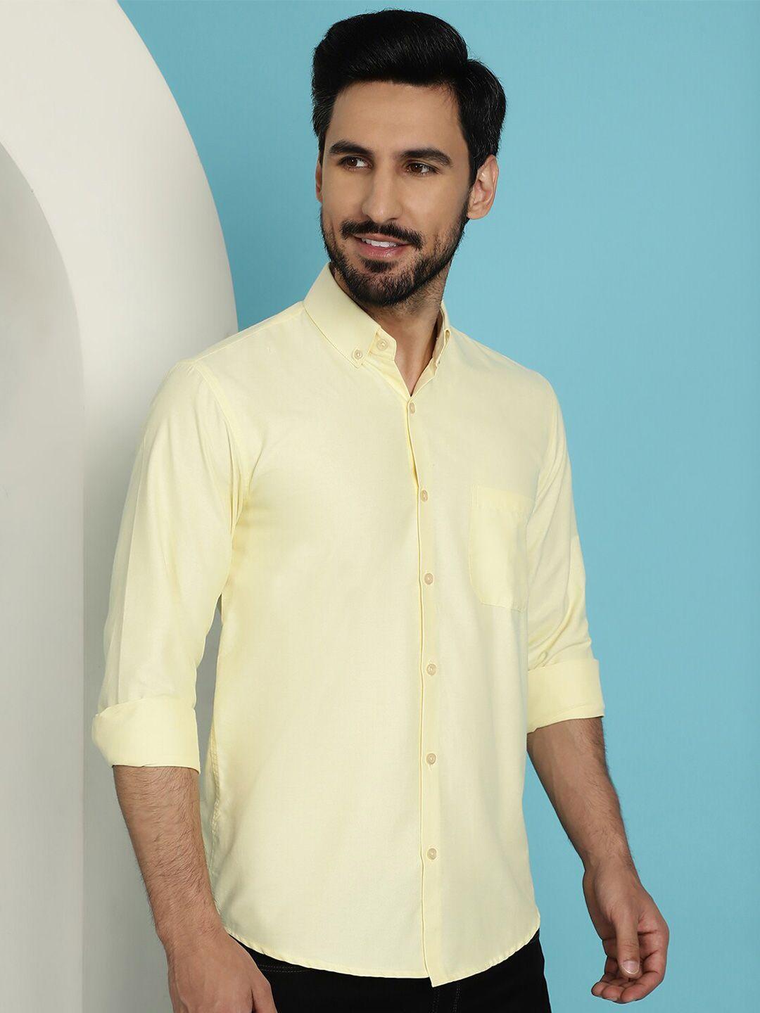 indian needle button-down collar long sleeves cotton classic opaque casual shirt
