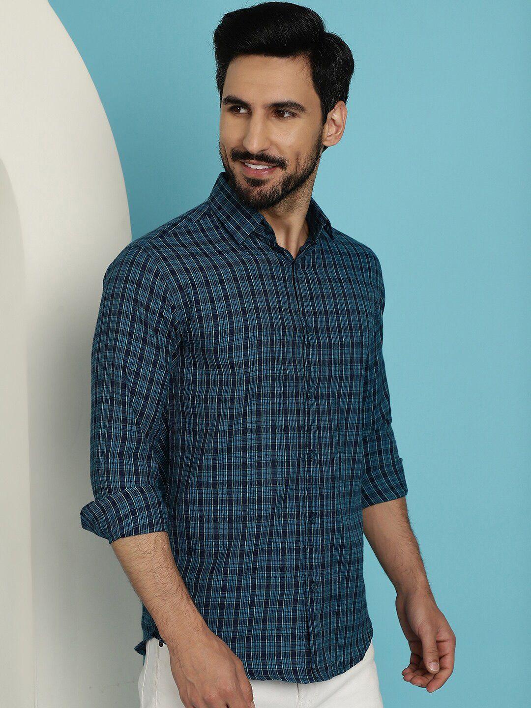 indian needle classic cotton checked casual shirt