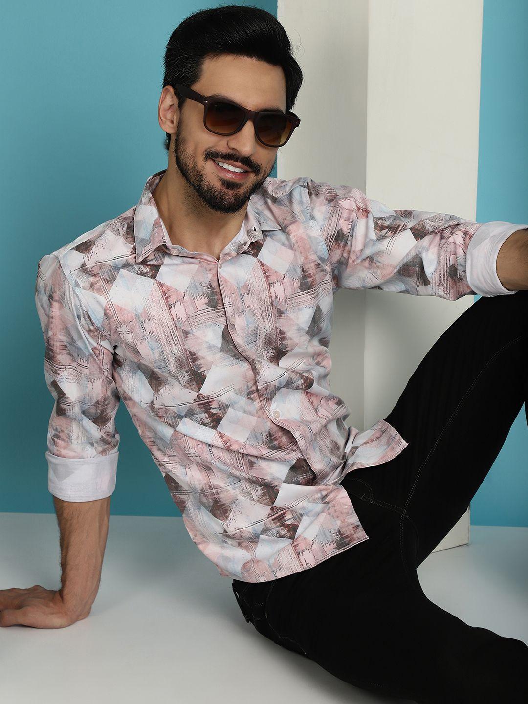 indian needle classic floral printed spread collar cotton casual shirt