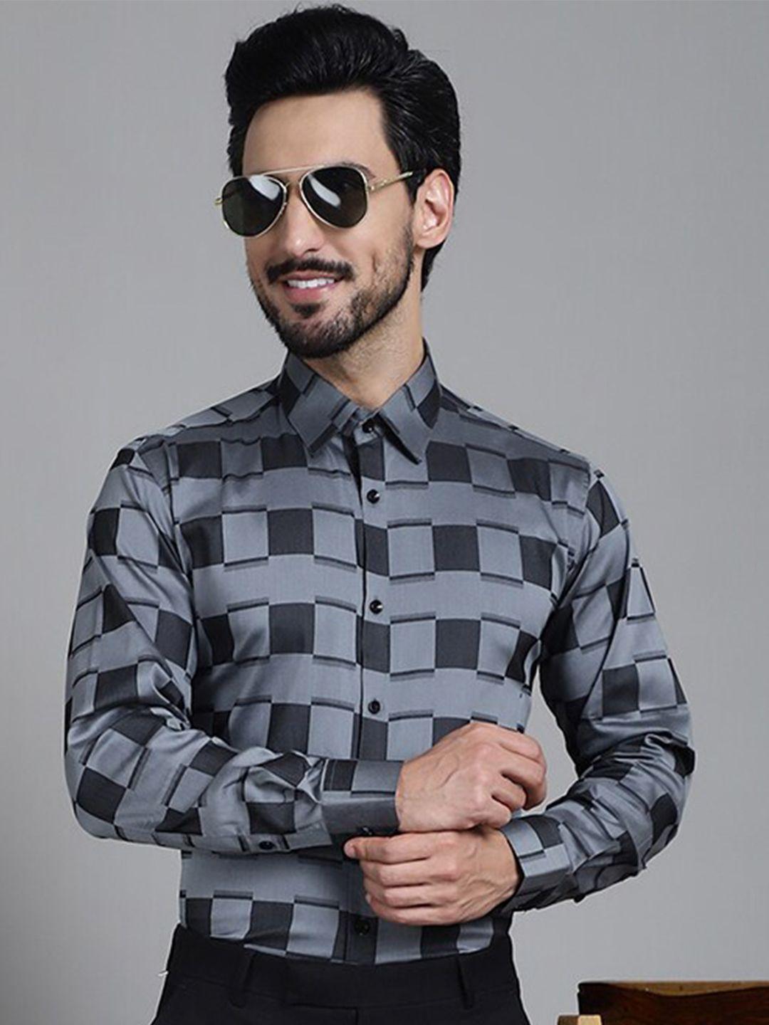 indian needle classic geometric printed pure cotton formal shirt