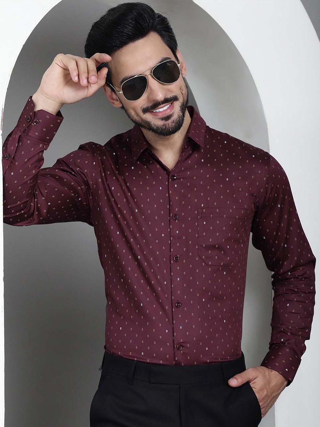 indian needle classic micro ditsy printed pure cotton formal shirt