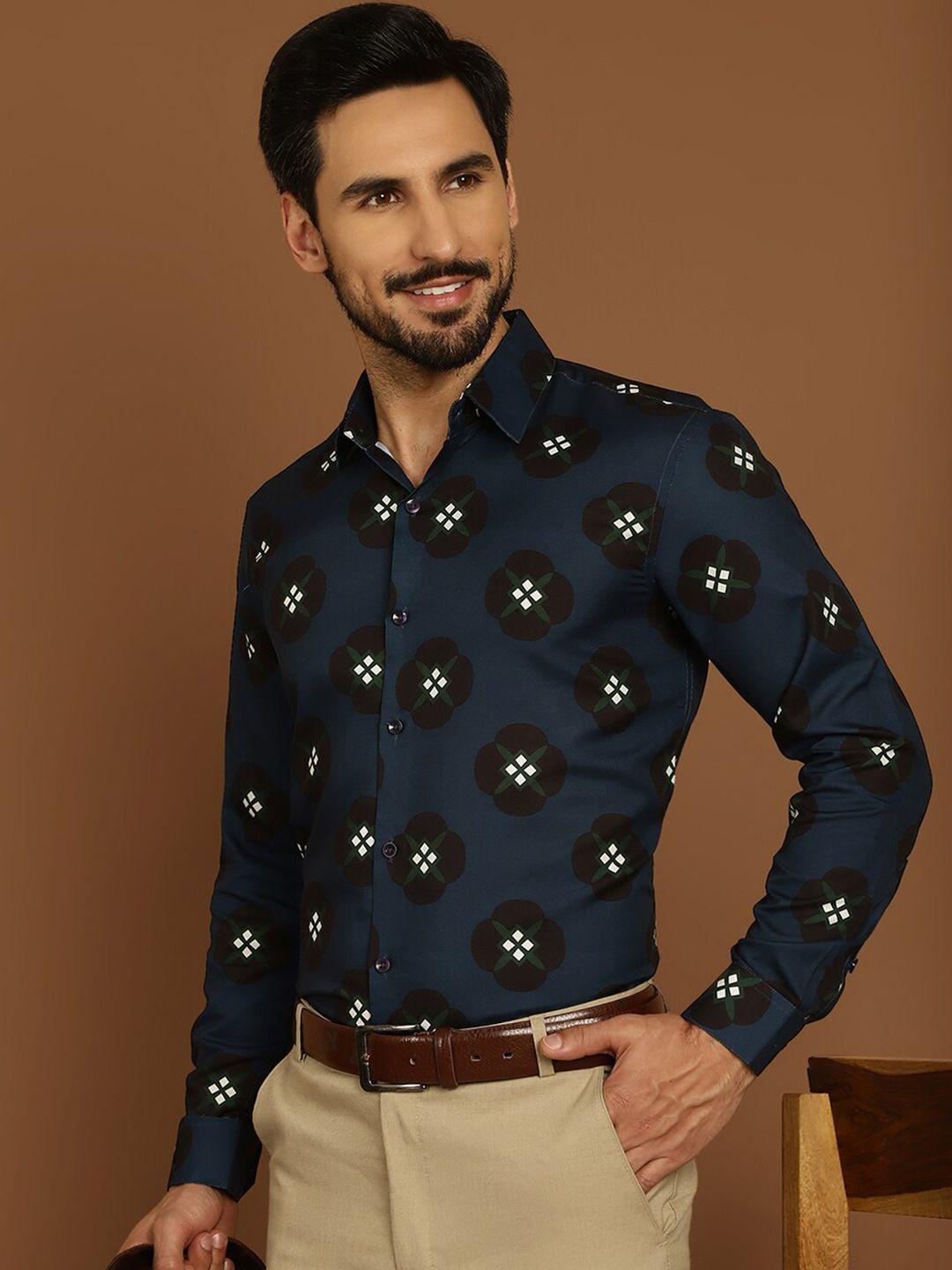 indian needle classic regular fit conversational printed cotton formal shirt
