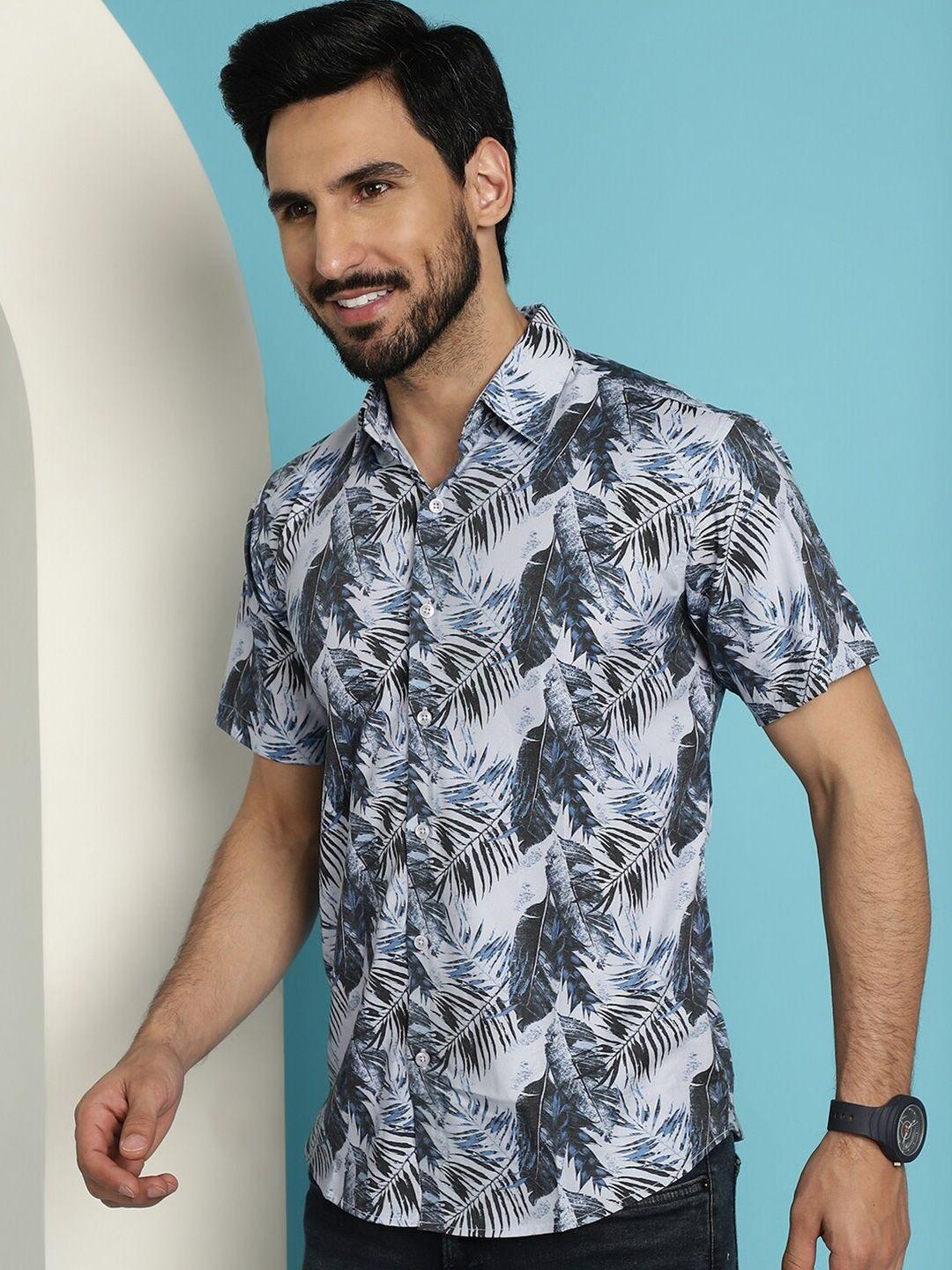 indian needle classic regular fit floral printed cotton casual shirt