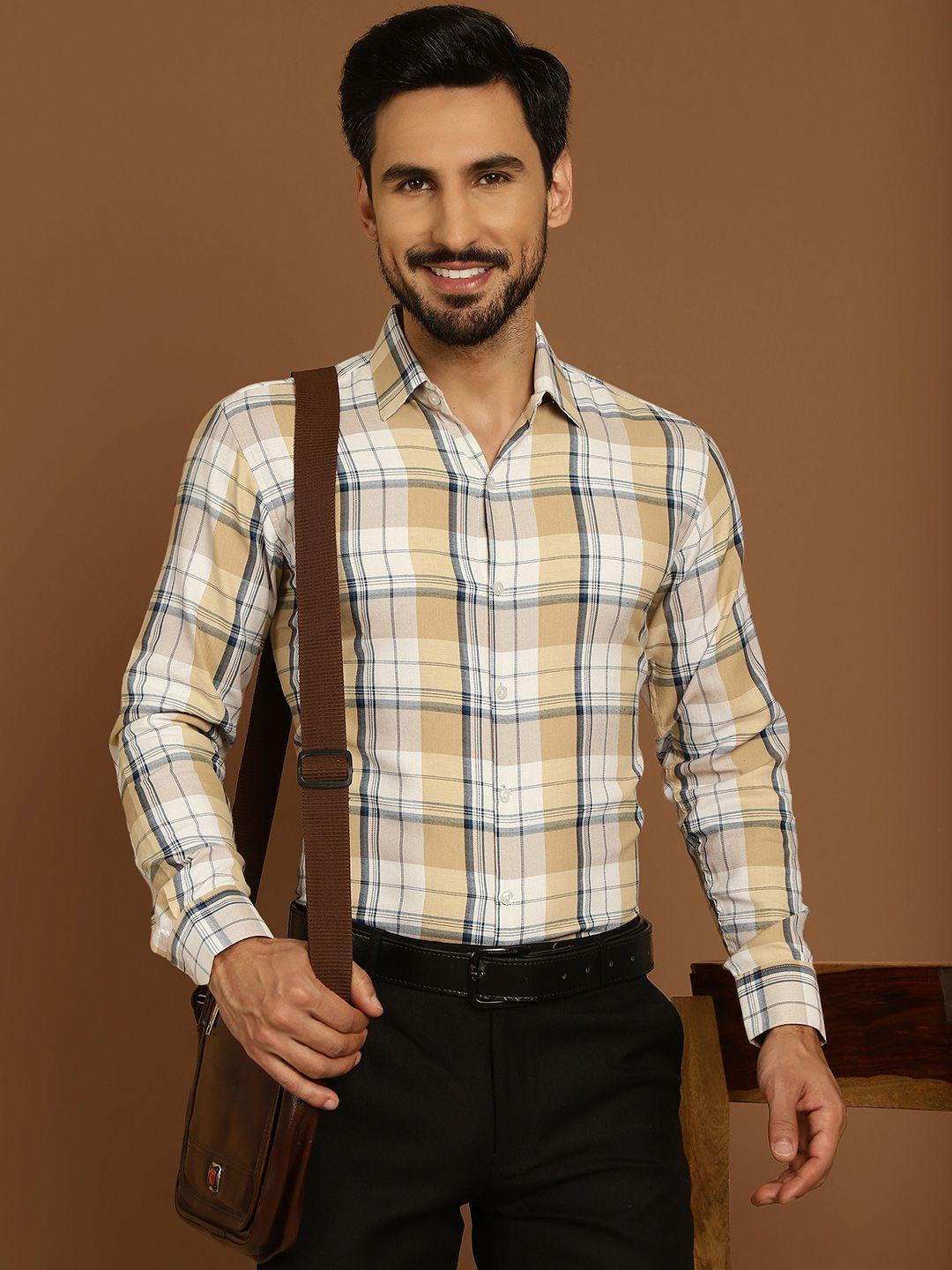 indian needle classic regular fit tartan checked cotton formal shirt