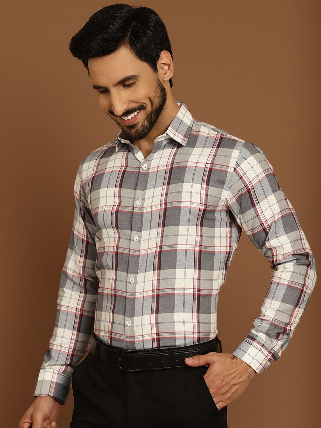 indian needle classic regular fit tartan checks cotton formal shirt