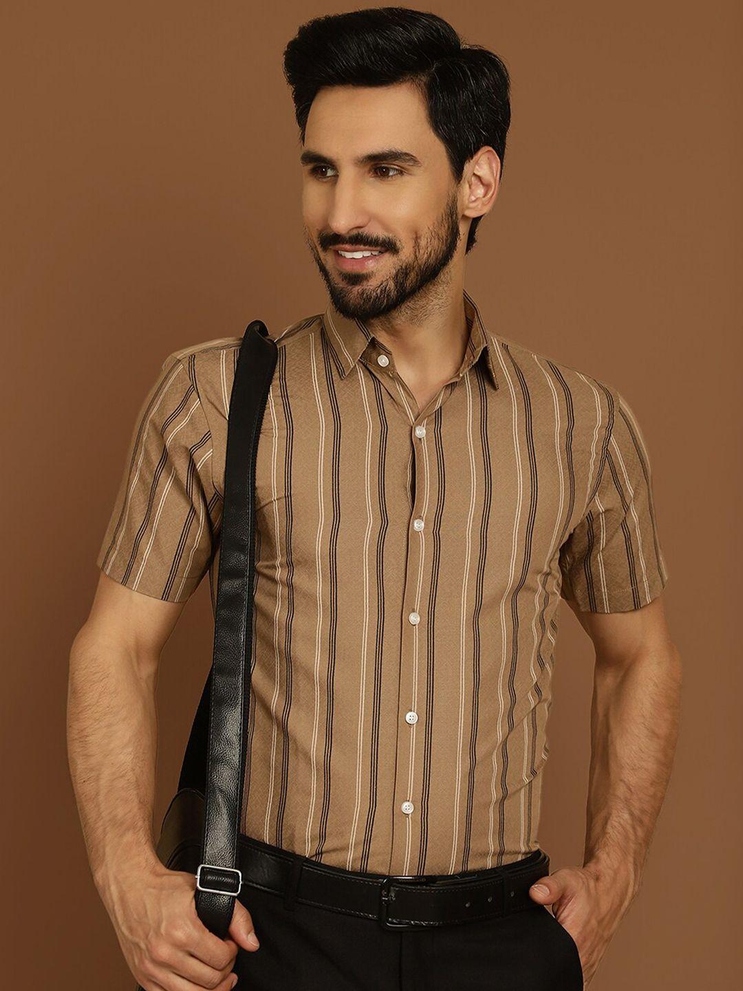 indian needle classic regular fit vertical striped half sleeve cotton formal shirt