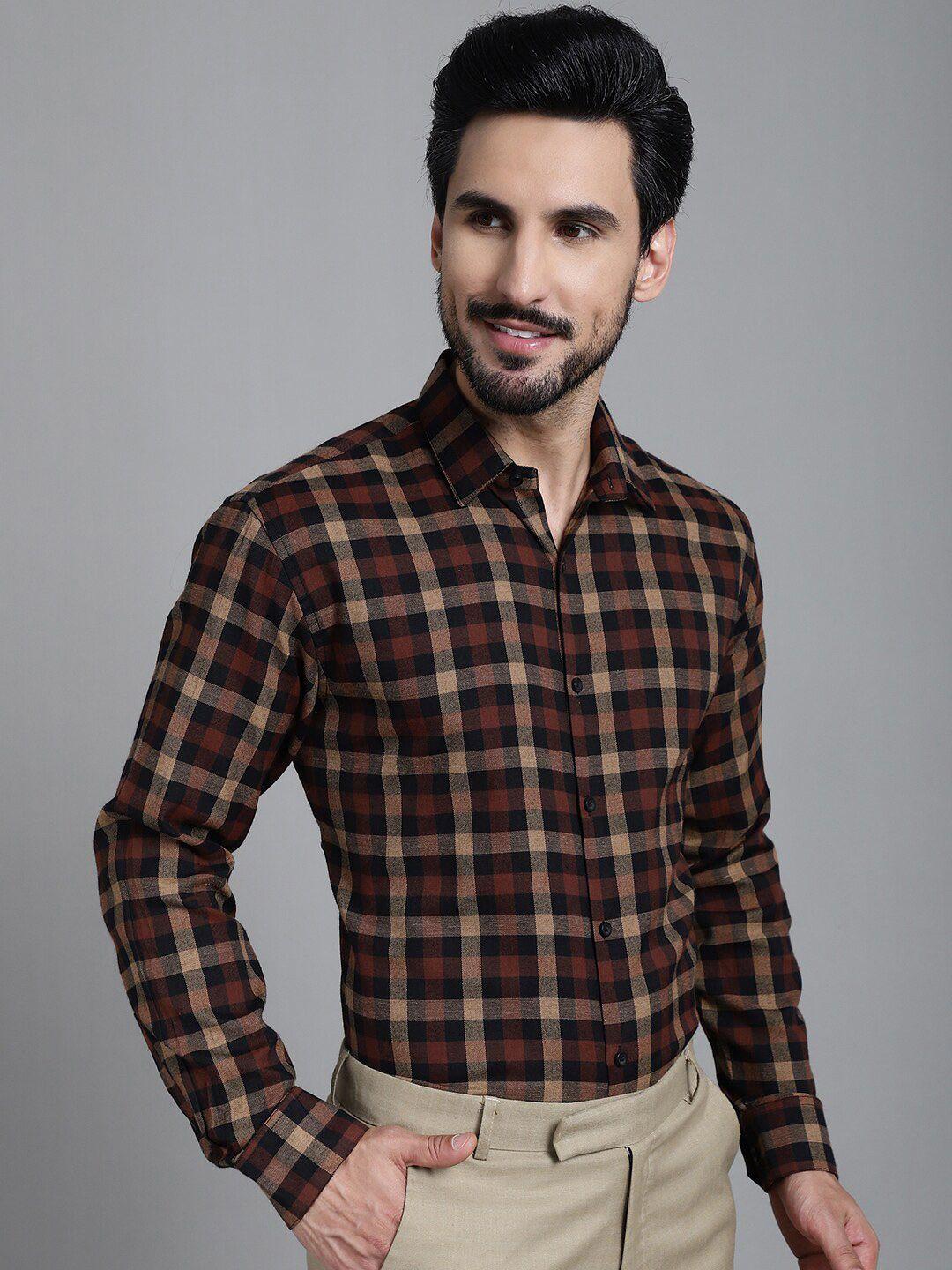 indian needle classic tartan checked pure cotton formal shirt