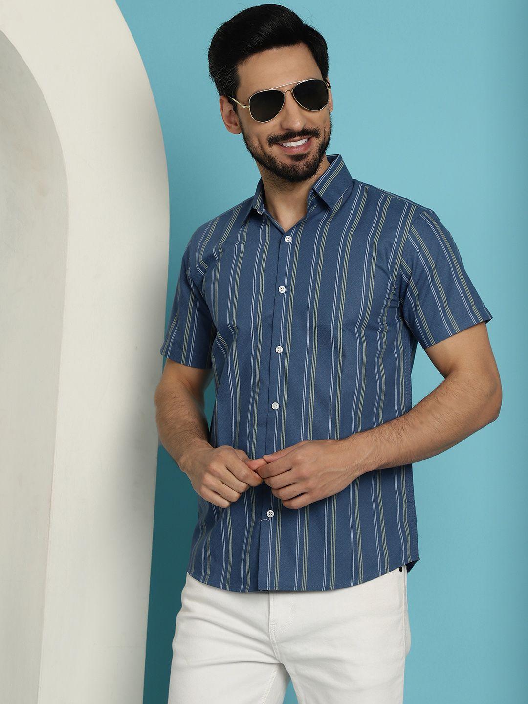 indian needle classic vertical striped cotton casual shirt