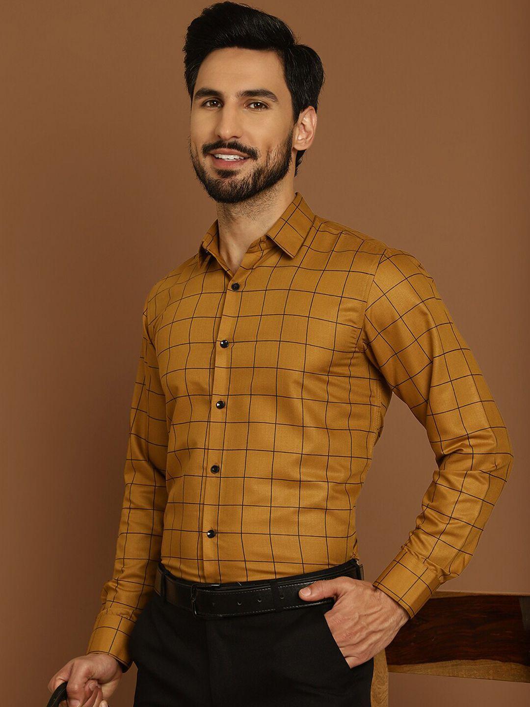 indian needle classic windowpane checked cotton formal shirt