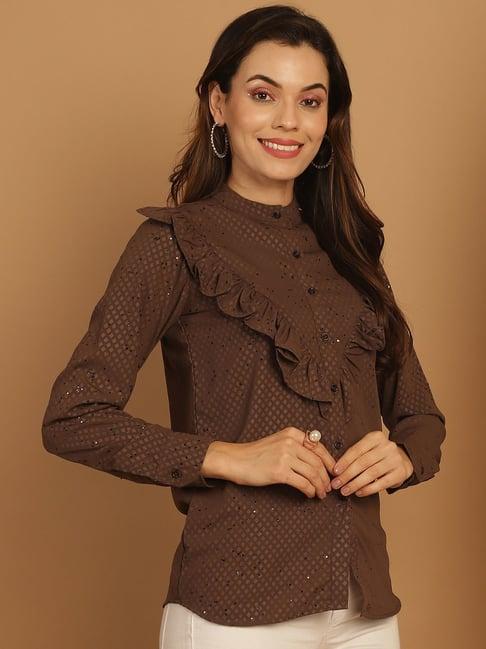 indian needle coffee brown embellished shirt