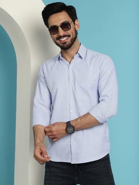 indian needle firozi regular fit texture shirt